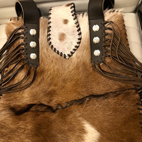 Western Cowhide Hair Tote with Fringe - Picture 4 of 6